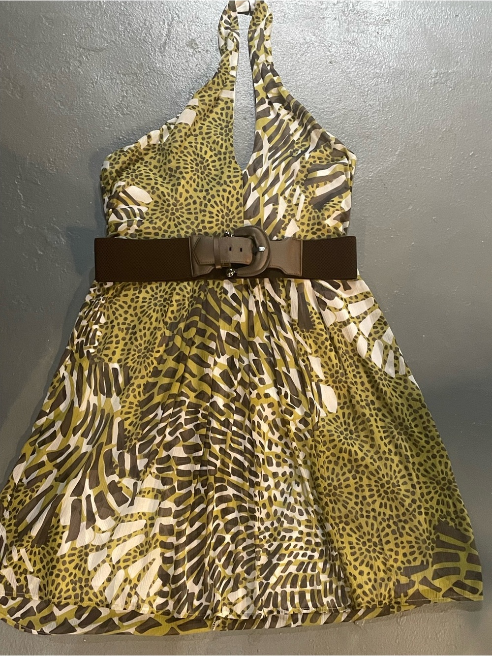 VTG Joseph Ribkoff Halter Neck Dress Green Black Animal Print Canada Size 16
